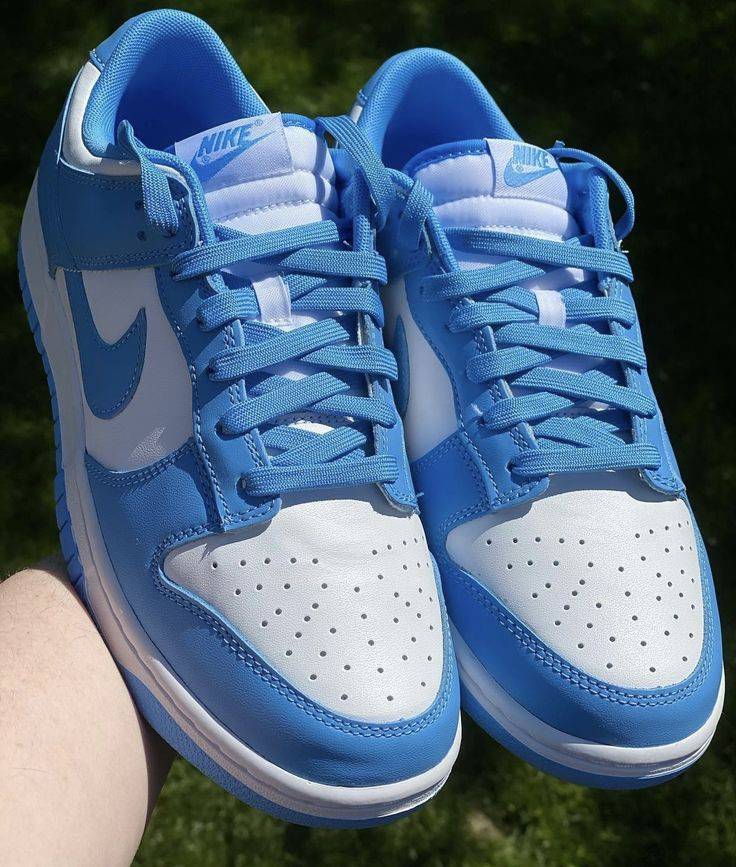 university blue dunk on feet